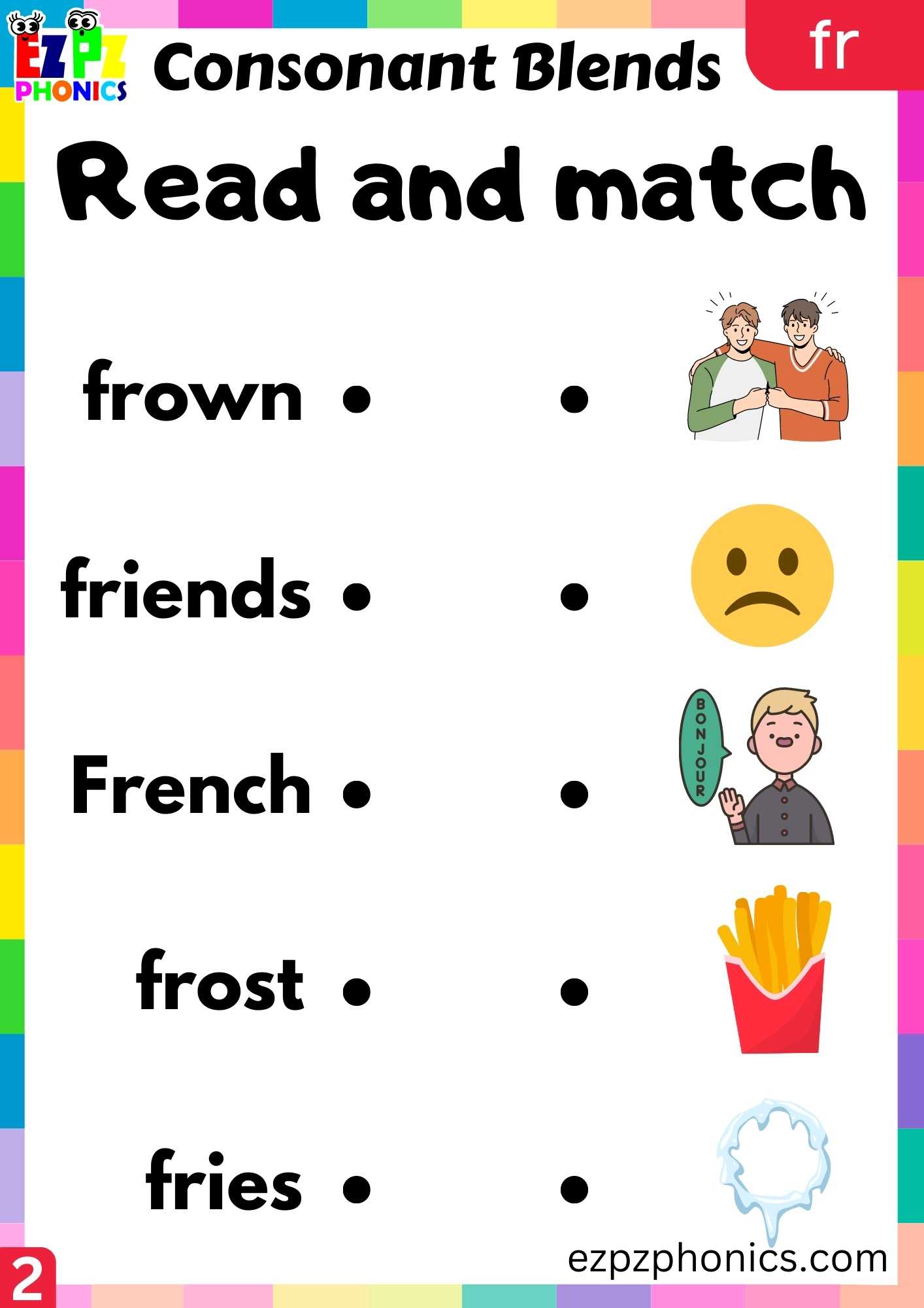 Group2 FR Words Read And Match Phonics Consonant Blends Worksheet